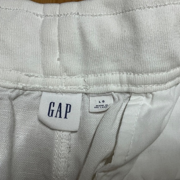 GAP Linen / Cotton Blend White Capri Length Pants Drawstring / Stretch Waist L - Picture 5 of 10